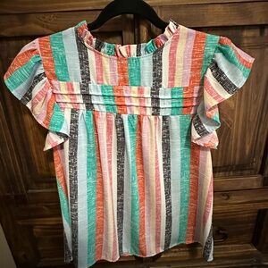 Colorful Striped Ruffle Sleeve Top